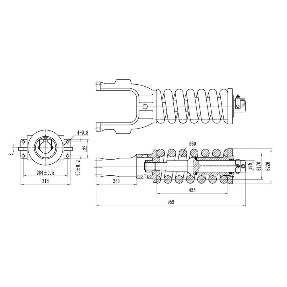 Napínák gumového pásu JCB JS180 dlouhé vidlicové ramena