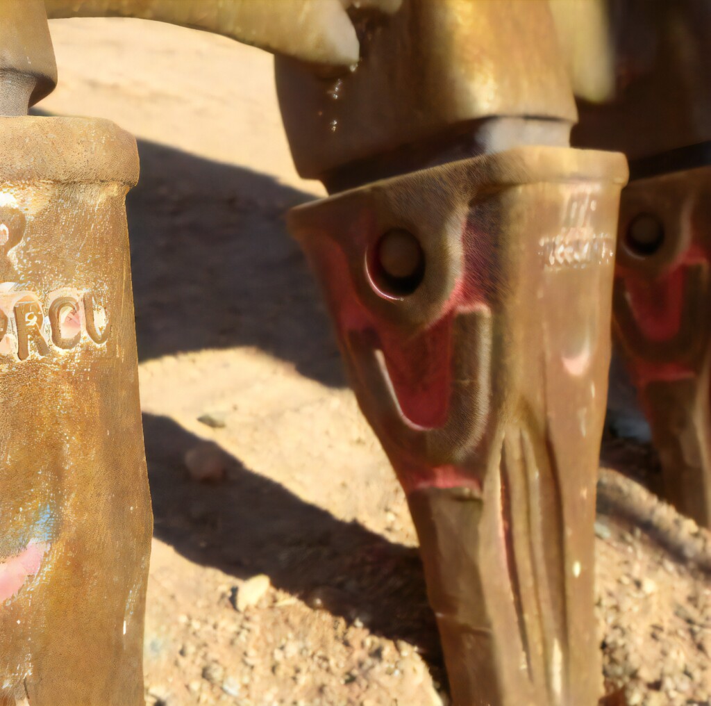 Detailní záběr na kovové zuby bagru.